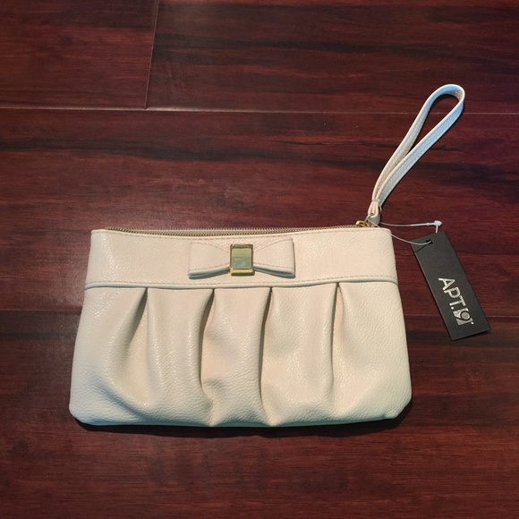 White Clutch Purse w/ Wrist Strap - Picture 1 of 4